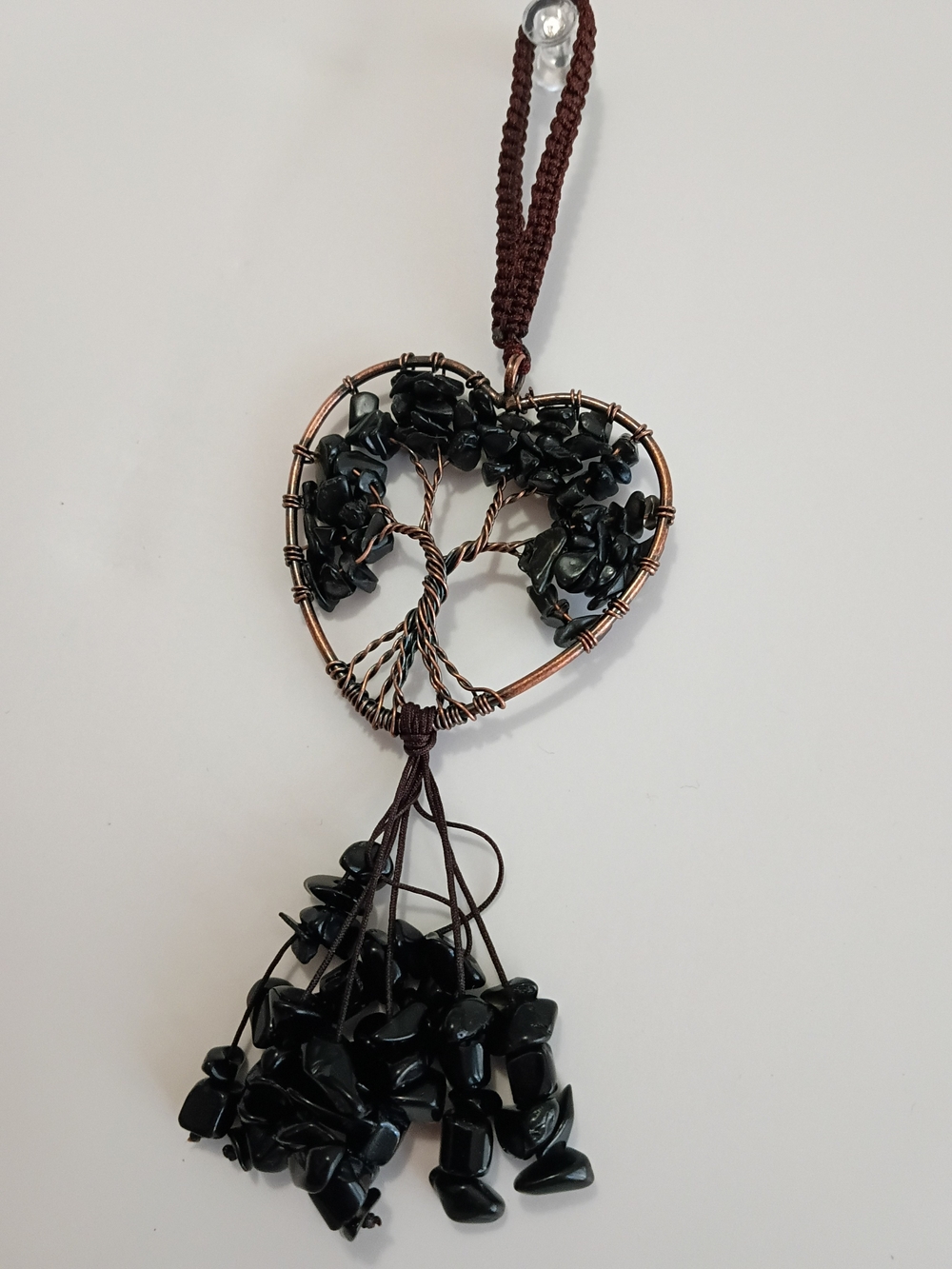 Handcrafted Heart Tree of Life Pendant Necklace - Black Gemstones